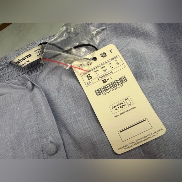 NWT Stradivarius Chambray Square Neck Long Sleeve Crop Top Size S - Picture 6 of 8